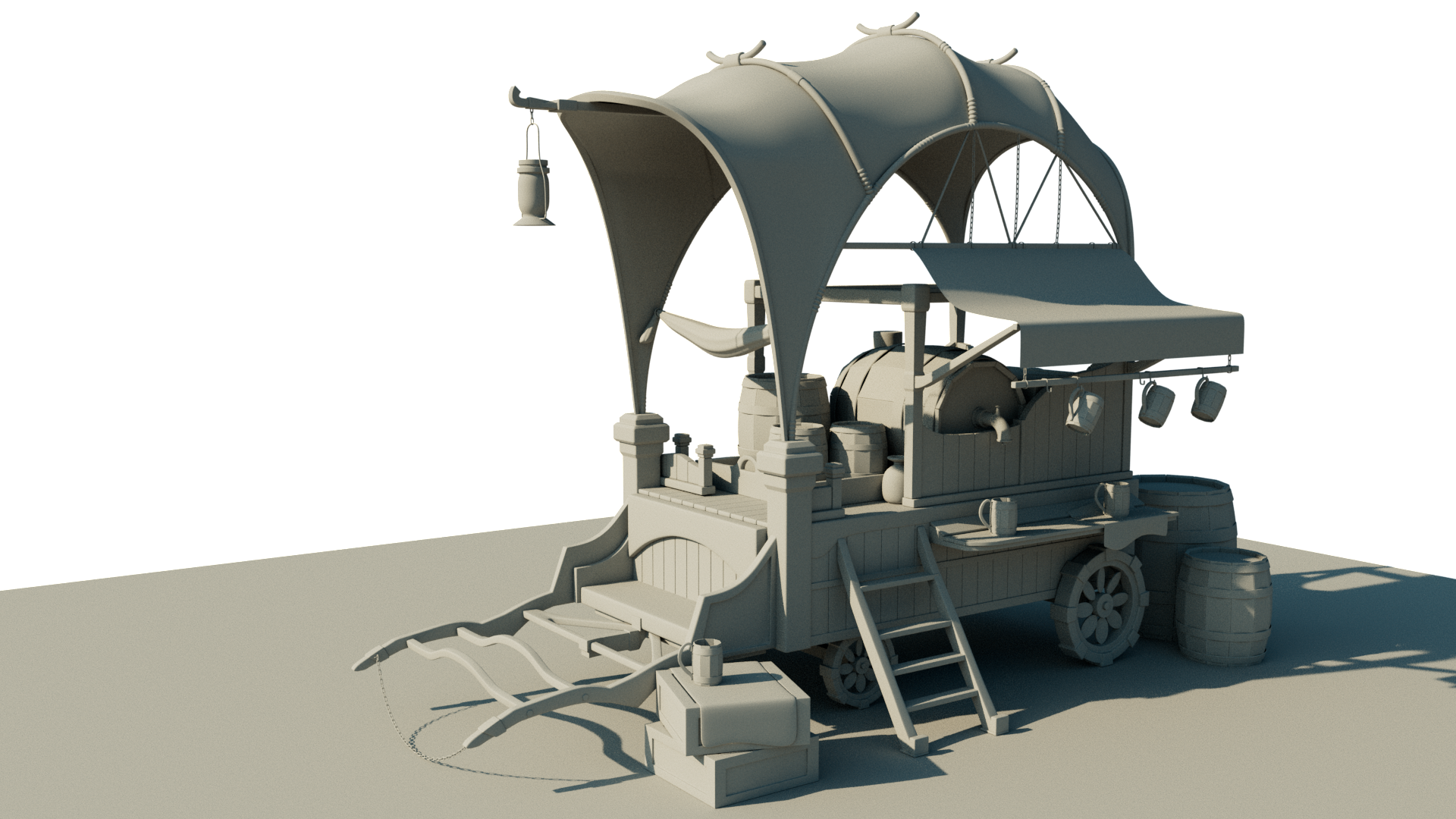 3D Rendered Untextured Covered Wagon